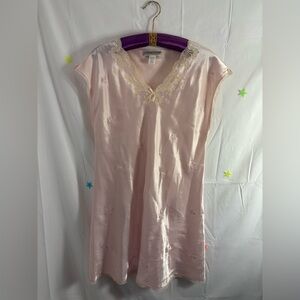Blush Pink Rose Satin with Ivory Lace Short Slit Sleeve Chemise Size M